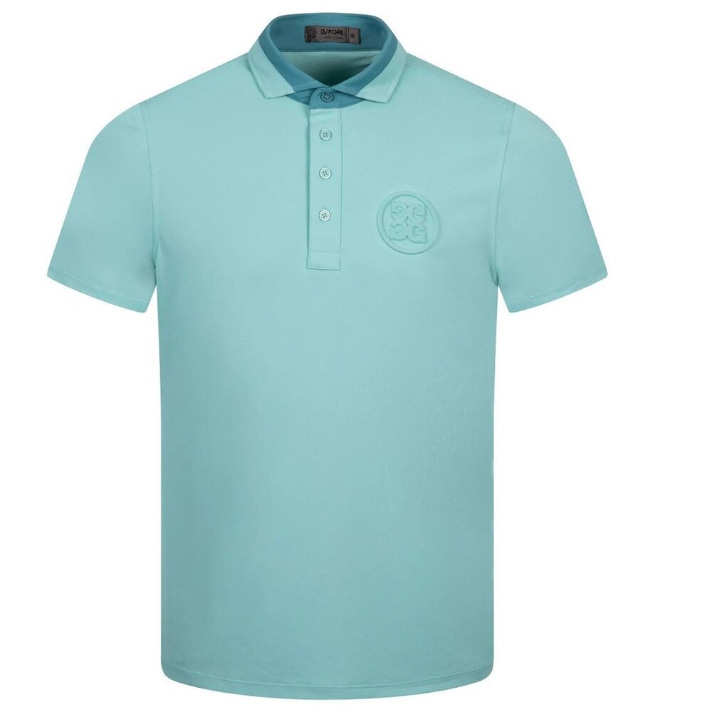NWT G/FORE Contrast Collar Tech Piqué Modern Spread Collar Polo, Aqua, XL
